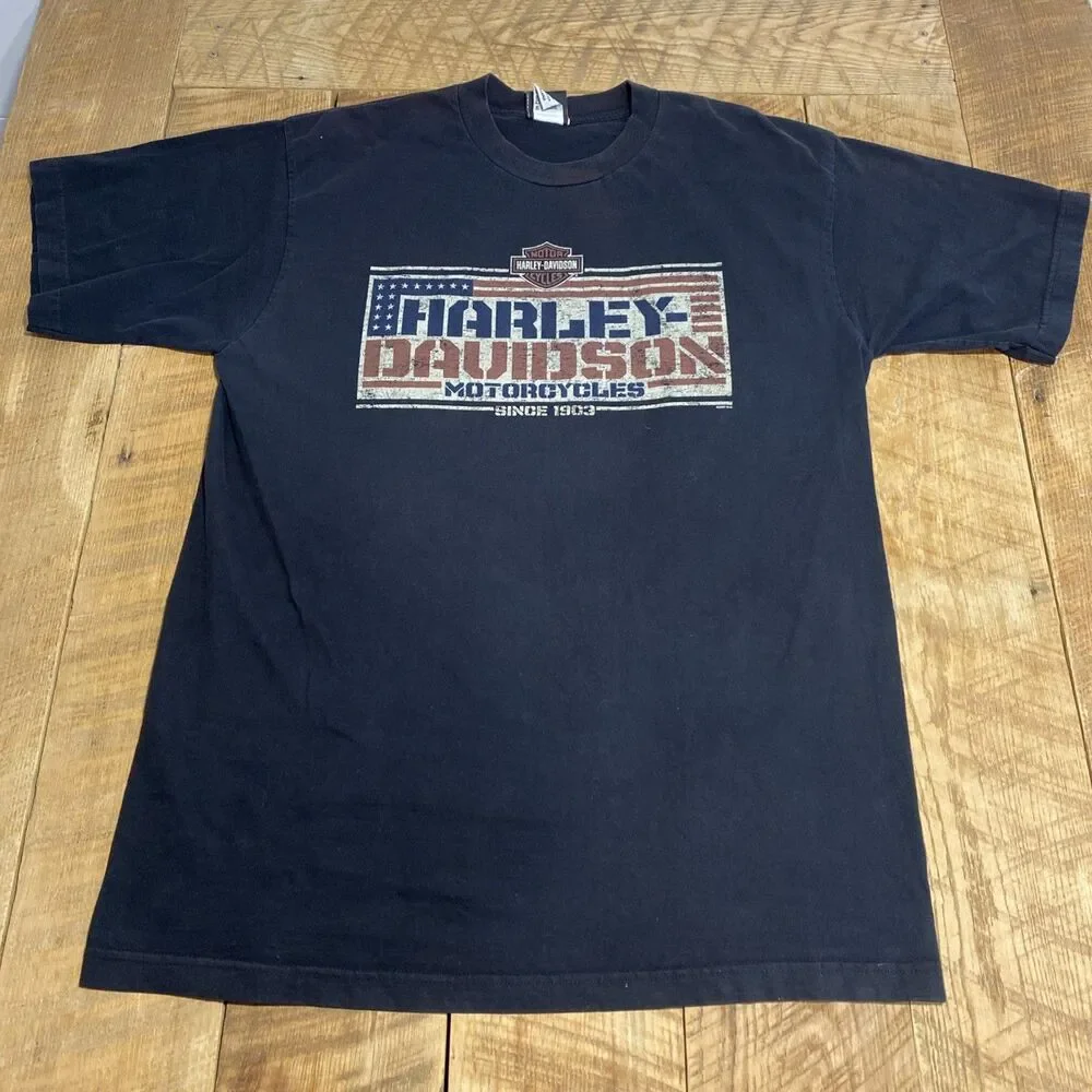 Vintage 00s Harely Davidson Motorcycles America Flag Eagle T-Shirt Size XL Vegas - Picture 1 of 8